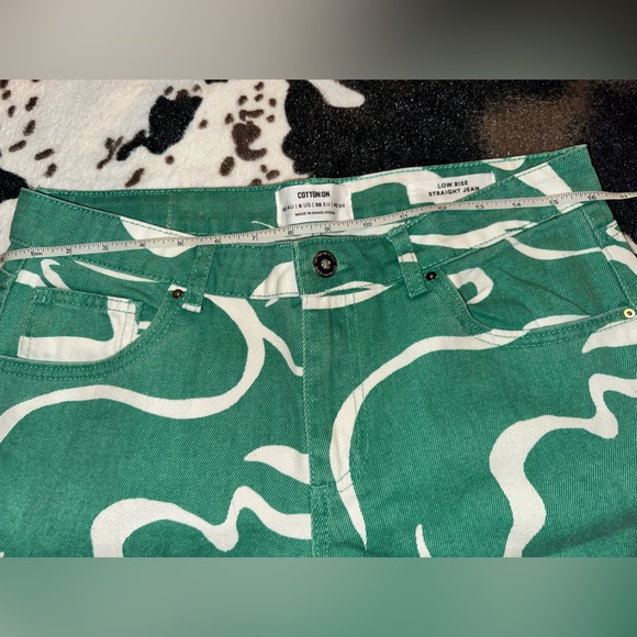 Cotton: On Straight Low Rise Green White Jeans - Picture 3 of 8